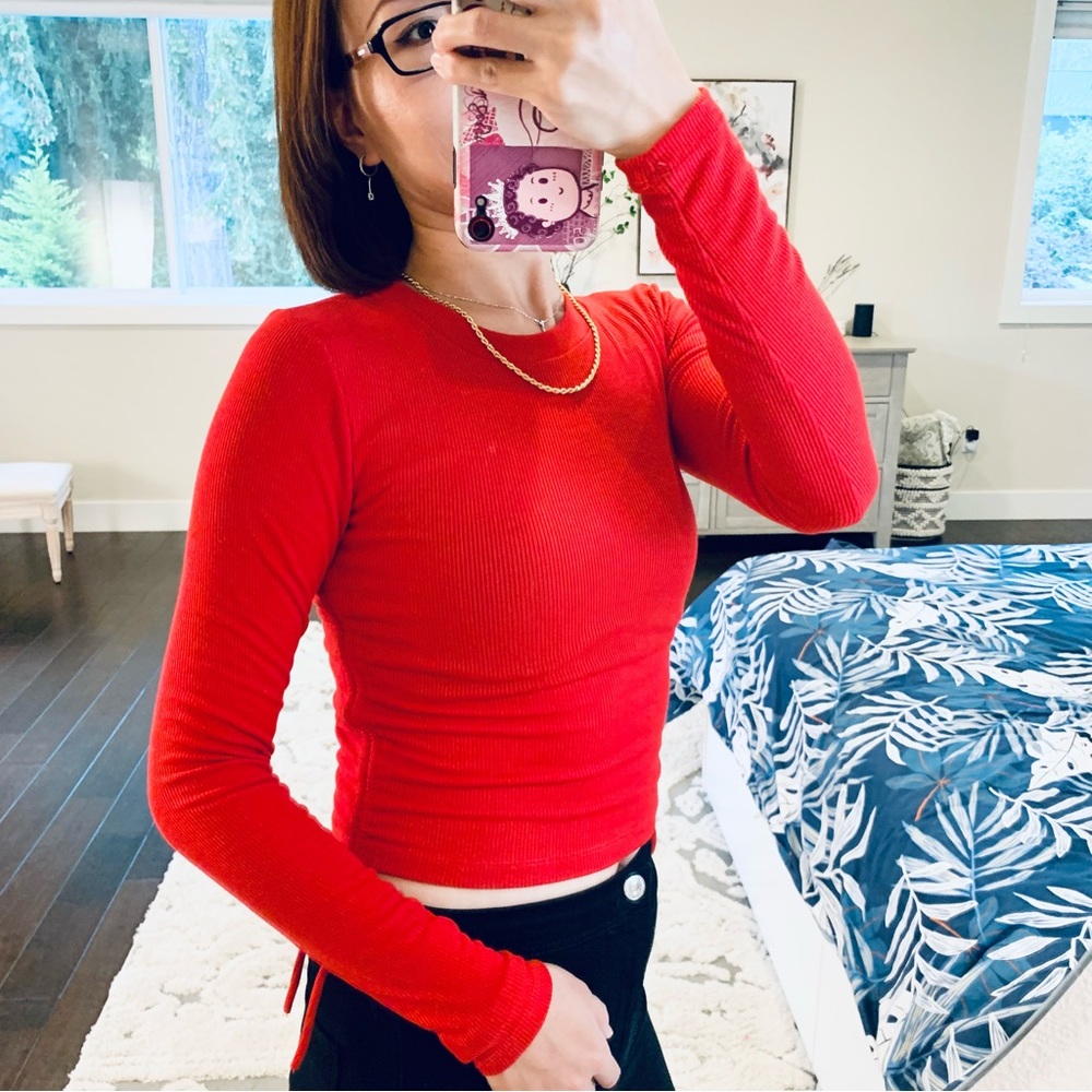 Zara Ribbed Long-sleeves Top In Red - Picture 9 of 9